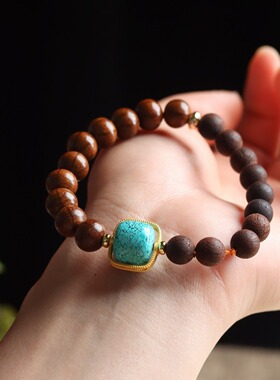 老料六道降龙木个性设计diy款手串绿松石配饰ins风男女士佛珠手链