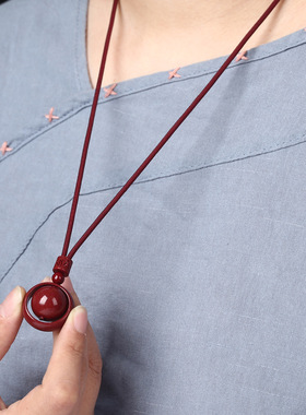 厂家直销时来运转朱砂珠六字真言本命年项链男挂件士毛衣链女吊坠