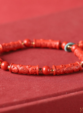 高含量原矿朱砂手串女款本命年大红色红砂竹节莲花手链批发
