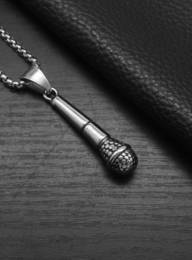 吊坠项链钛钢麦克风话筒男女饰品