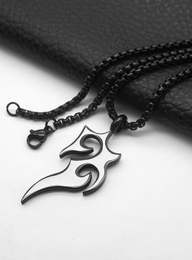 黑色火焰吊坠朋克项链项链钢男女