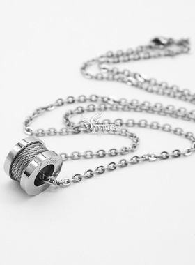 时尚钢绳缠绕弹簧滚轮吊坠朋克韩版嘻哈小蛮腰钛钢项链冷淡风小众