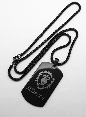 跨境方牌钛钢吊坠项链男女饰品