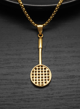 跨境吊坠项链钛钢羽毛球拍男女