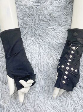 欧美金属朋克风机车黑色个性原宿半指手袖ins男女机能风防晒手袖