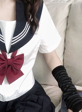 非主流手套条纹土酷女半指手套日系百搭防晒袖套暗黑袖套情侣款