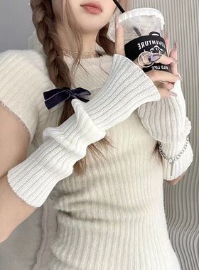 暗黑蹦迪嘻哈土酷防晒护臂jk针织袖套女日系原宿ins忍者露指手套
