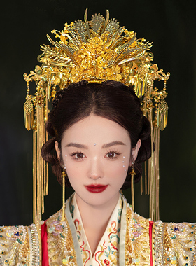 尹霞全金色汉服婚嫁凤冠新款