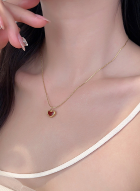 高级日常锁骨链红色爱心新款气质