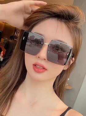 茶色无框墨镜女高级ins韩版潮