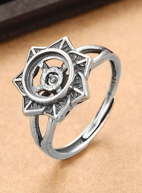 S925纯银复古民族风旋转戒托