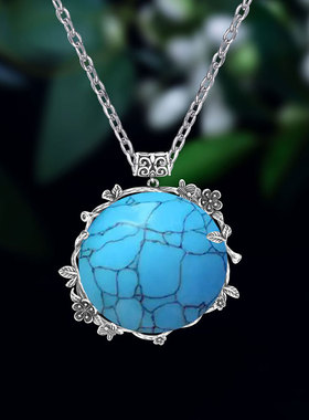 S925纯银复古圆牌中国风吊坠空托