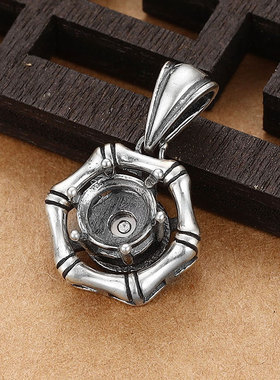 S925纯银复古民族风圆形吊坠空托