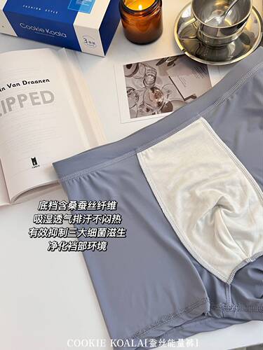 Cookiekoala能量蚕丝裤男士短裤舒适按摩透气内裤蚕丝裆舒适底裤 - 图1
