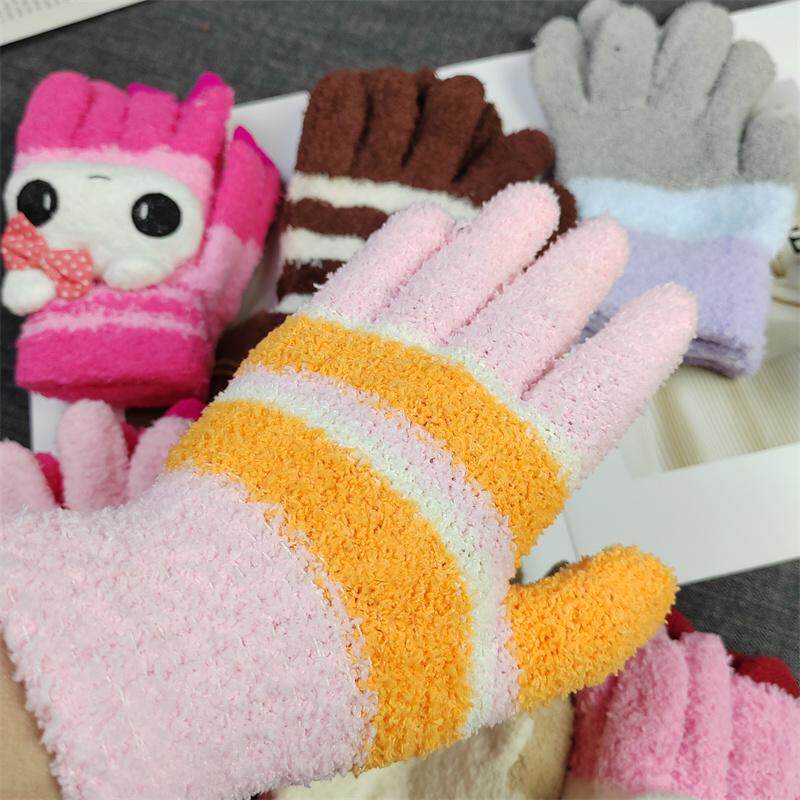 好看款~冬保暖手套珊瑚绒可爱五指女生写作业手套骑自行车防冻手