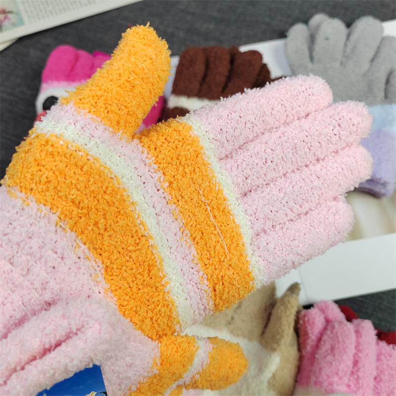 好看款~冬保暖手套珊瑚绒可爱五指女生写作业手套骑自行车防冻手