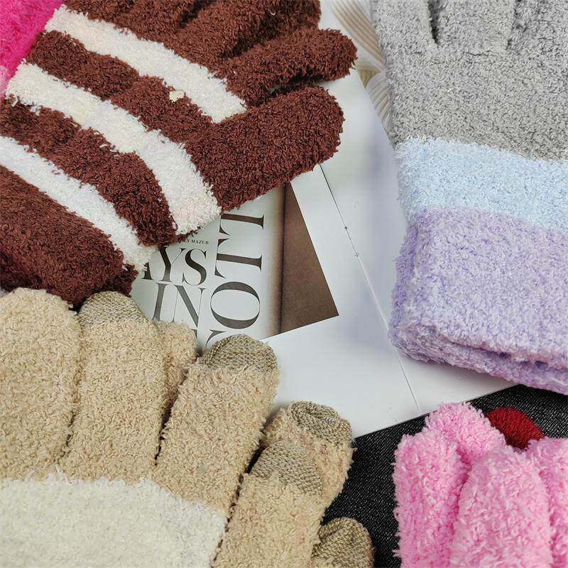 好看款~冬保暖手套珊瑚绒可爱五指女生写作业手套骑自行车防冻手