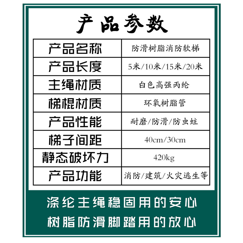 软梯绳梯消防绳梯树脂逃生梯家用救生安全绳梯训练攀爬固定挂钩-图3