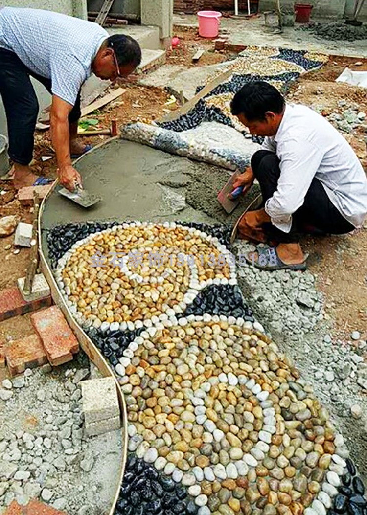 雨花石拼花\鹅卵石石子路\石子马赛克网片石公园花园庭院装饰路面