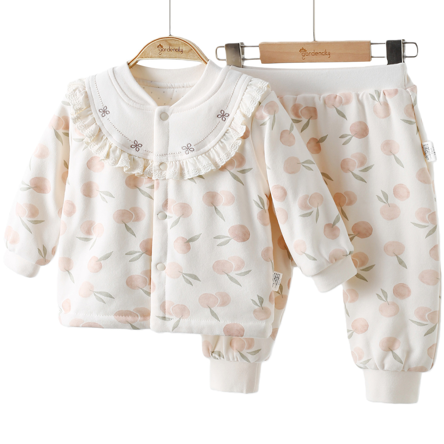 婴儿家居服套装秋冬季保暖80g夹棉甜美花边女宝宝大PP裤薄棉睡衣,淘宝优惠券,粉丝福利购,淘宝优惠卷