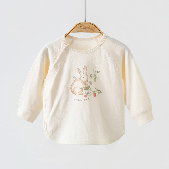 婴儿家居服上衣春秋季纯棉双层提花宝宝偏开按扣秋衣新生儿打底衣