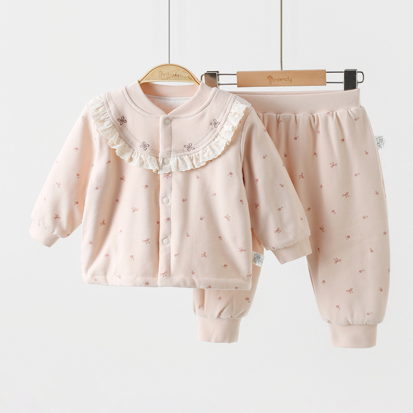 婴儿家居服套装秋冬季保暖80g夹棉甜美花边女宝宝大PP裤薄棉睡衣,淘宝优惠券,粉丝福利购,淘宝优惠卷