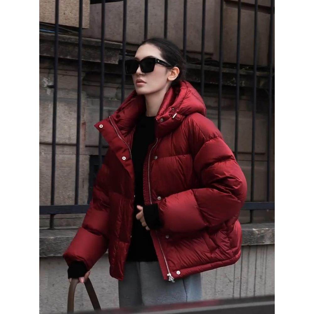 正品2025冬红色小香风面包服外套女短款高级感独特超好看羽绒棉服 - 图0
