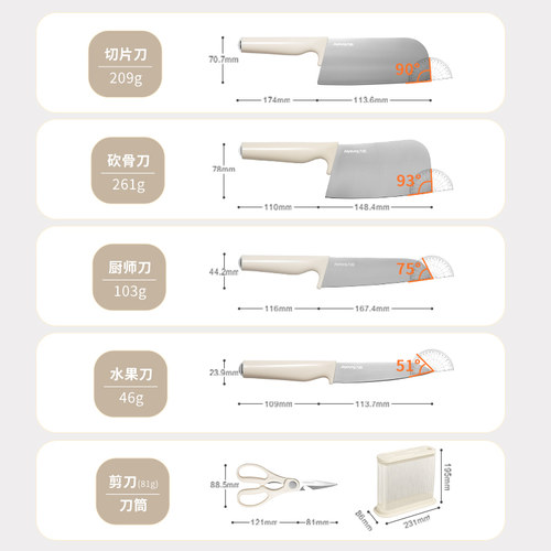 九阳刀具套装厨具菜刀家用二合一刀具大全厨房套装组合五件套炊 - 图3