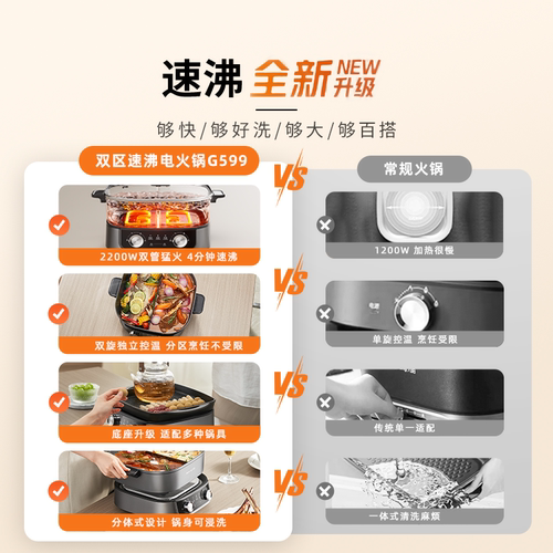 九阳秒涮鸳鸯电火锅家用多功能分体式电热火锅专用锅易清洗大容量 - 图0