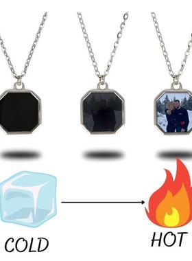 温感变色项炼定制图片照片加热变色不锈钢项炼方形情侣送男女朋友