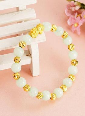 孟加拉赤金首饰貔貅合金彷石榴珠子男女士黄色彷黑曜石手炼手镯