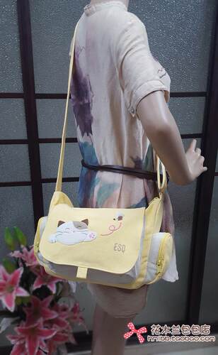 包邮ESQ可爱捕蜂猫咪纯棉帆布包*斜挎女包60500 - 图3