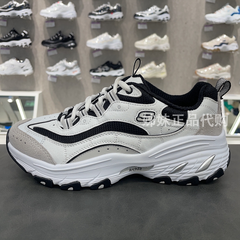 Skechers斯凯奇女鞋2023厚底熊猫鞋运动休闲老爹鞋拼接耐磨149805