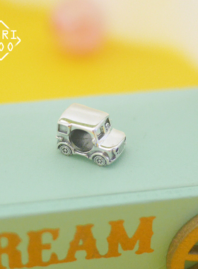 有看卡通小众吉普车925银珠子个性素银DIY串珠情侣手链手镯配件