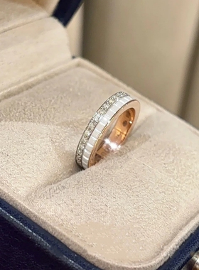 18K金白陶瓷镶钻轻奢情侣对戒