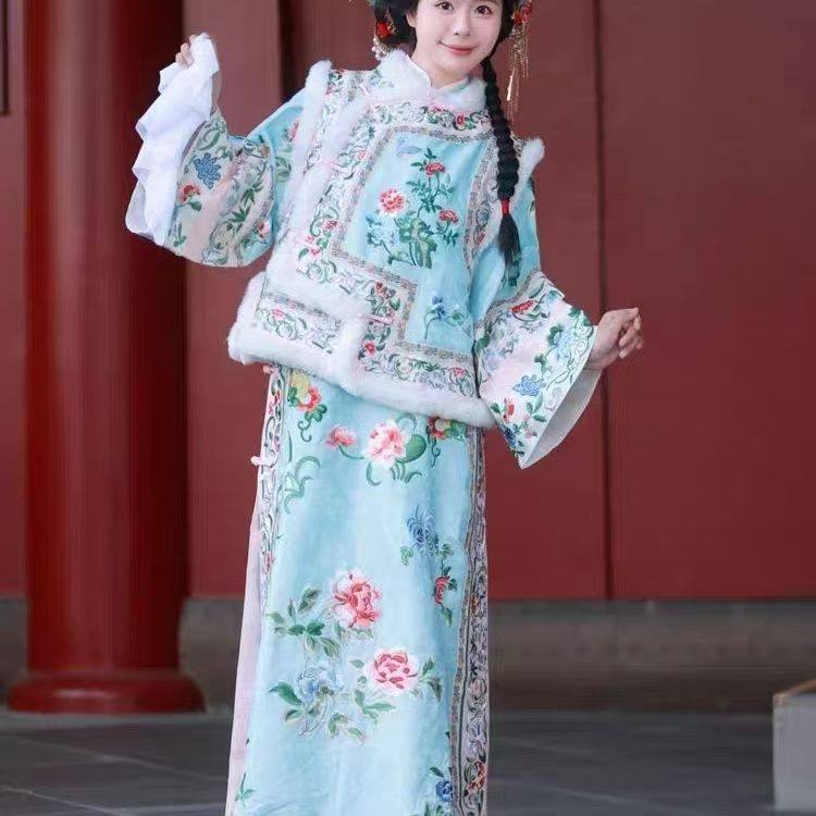 2025新清朝宫廷旗装格格服古装成人清代国风加厚汉服故宫马甲旗袍,淘宝优惠券,粉丝福利购,淘宝优惠卷