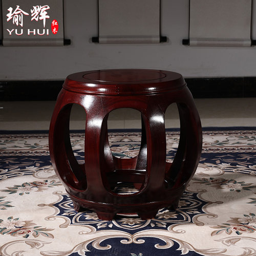 酸枝木鼓凳仿古中式实木圆凳鼓墩坐墩古筝凳客厅红木沙发茶几矮凳 - 图2