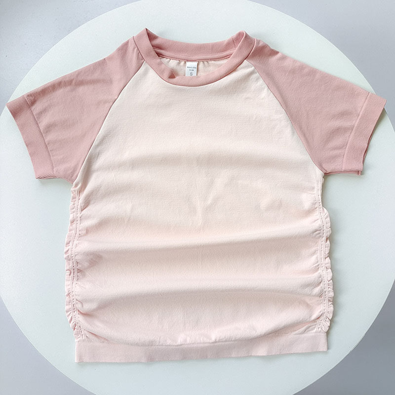 拼色瑜伽服褶皱运动短袖夏季薄款跑步健身上衣女弹力紧身休闲t恤,淘宝优惠券,粉丝福利购,淘宝优惠卷