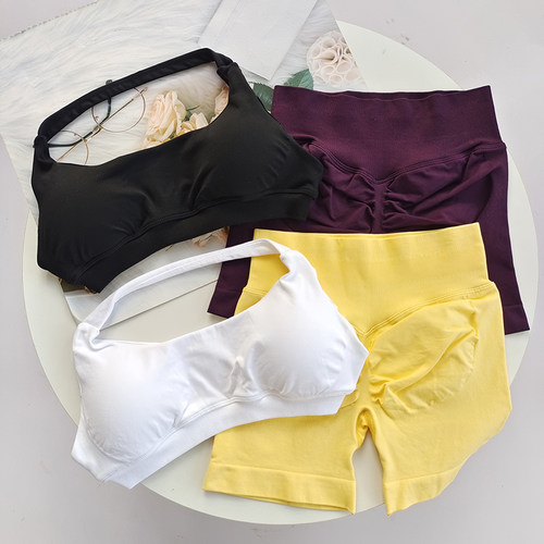 挂脖背心训练聚拢瑜伽服祖国版DF欧美提臀短裤健身服运动套装女 - 图0