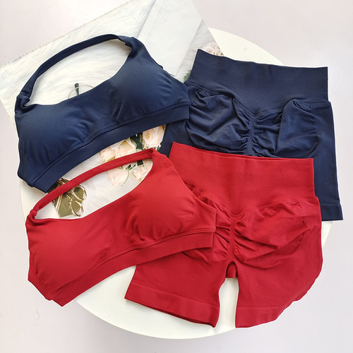 挂脖背心训练聚拢瑜伽服祖国版DF欧美提臀短裤健身服运动套装女 - 图1