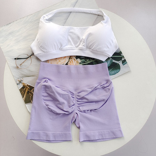 挂脖背心训练聚拢瑜伽服祖国版DF欧美提臀短裤健身服运动套装女 - 图2