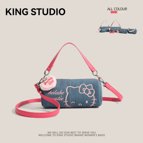Hello Kitty, hello kitty, сумка через плечо, джинсовая портативная сумка на одно плечо