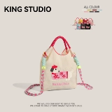 Японский шоппер, маленькая льняная сумка, сумка на одно плечо, барсетка, с вышивкой