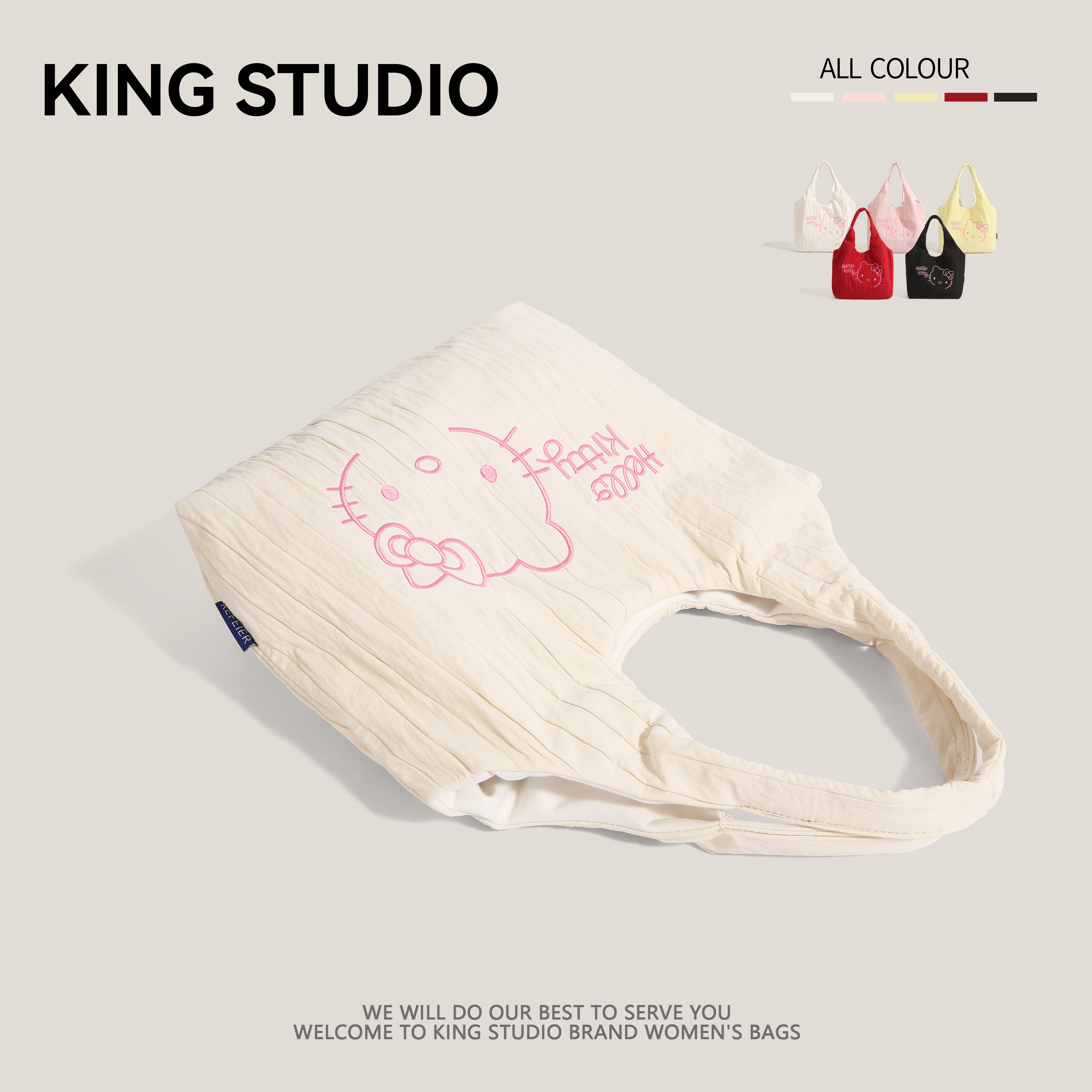 可爱hellokitty褶皱包包女2025新款潮时尚手提单肩包大容量托特包,淘宝优惠券,粉丝福利购,淘宝优惠卷