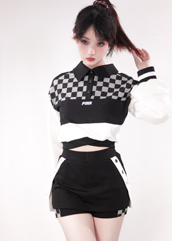 pinksavior Laino 2.0 spring hot matching checkerboard millennium short top casual wear