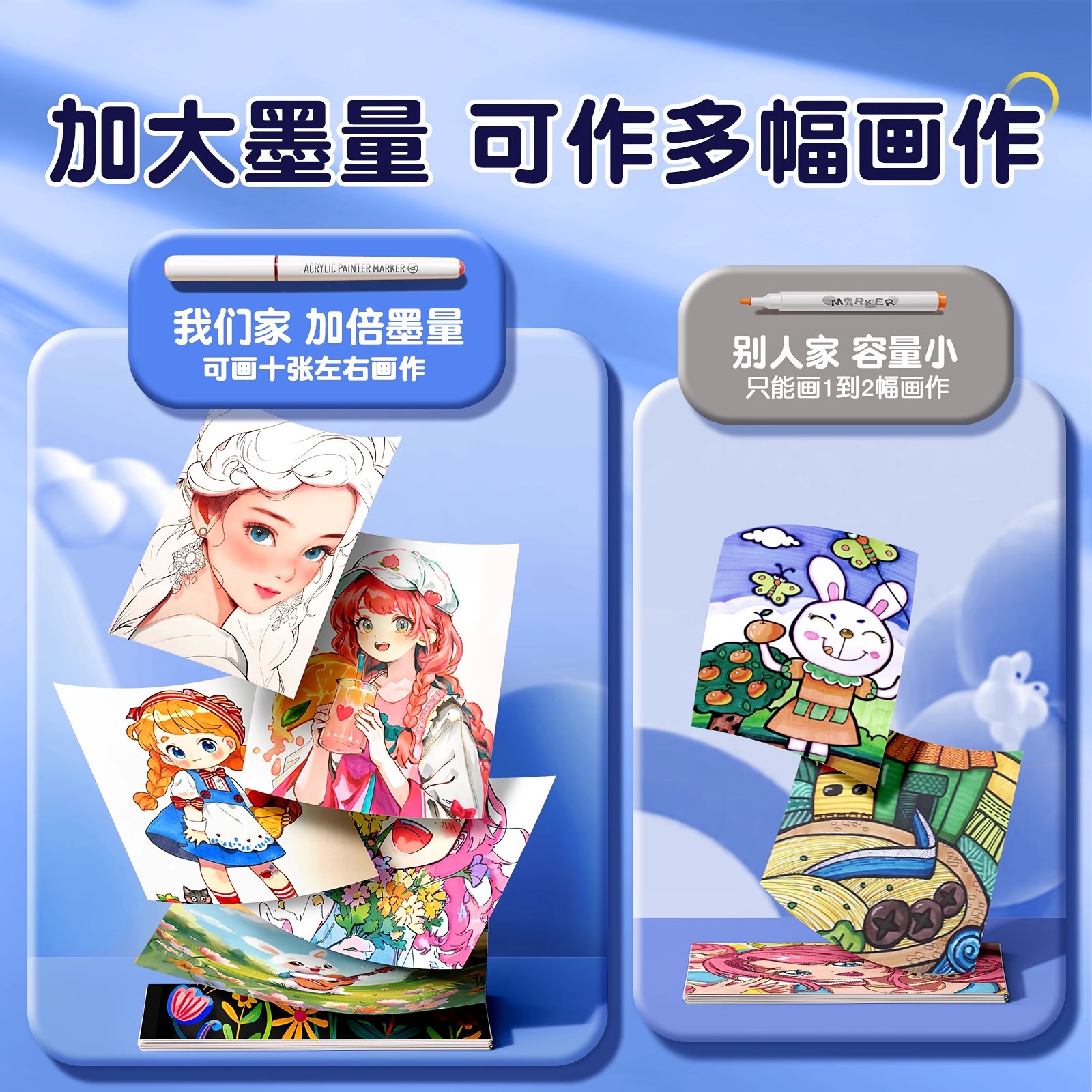 蓝果直液式丙烯马克笔美颜肤色高颜值软头新一代81色小学生美术专用水彩色儿童无毒可洗画笔水性笔芯36彩色笔 - 图0