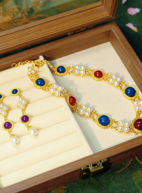 水舞D1215中古vintage彩色串珠新娘项链小众设计感锁骨链礼服配饰