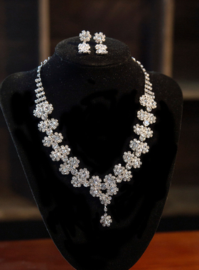 水舞 D1200 新娘新款银色超闪奢华水钻项链套装新娘晚宴婚礼配饰