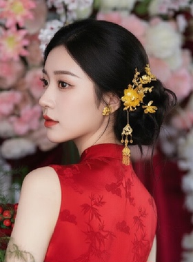 水舞U2583新中式金色流苏发梳盘发汉服新娘敬酒服百搭婚礼头饰品
