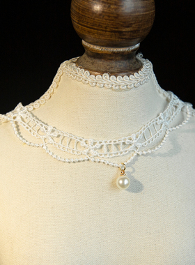 水舞 D1171新娘新款白色蕾丝珍珠颈链少女感项圈颈带超仙锁骨链
